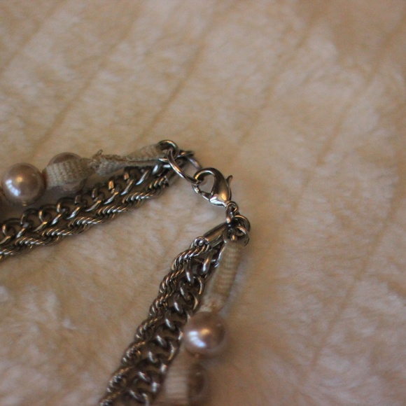 Layered Metal Necklace with "Pearls" - Picture 3 of 3